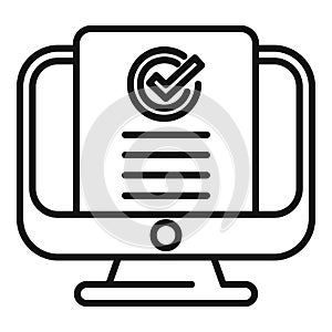 Monitor online access document icon outline vector. Regulated products photo