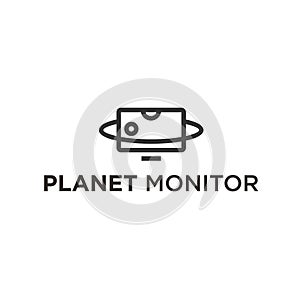 monitor planet logo design vector illustration