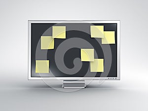 Monitor with post it notes
