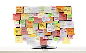 Monitor with post-it notes