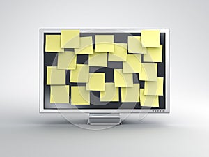 Monitor with post it notes