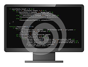 Monitor with program code on screen.