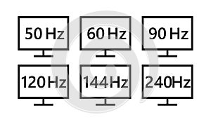 Monitor refresh rate icons. 50, 60, 90, 120, 144, 240 hz, screen icon  illustration. refresh rate icon. derived unit of photo