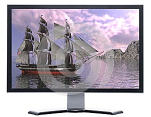Monitor with Sailing vessel