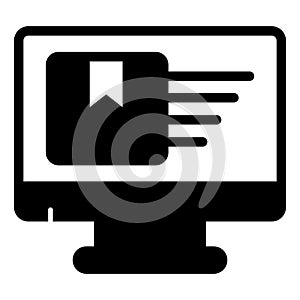 Monitor screen with box solid icon, black friday concept. Vector graphics. Product fast delivery option, shopping sign