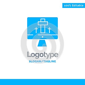 Monitor, Screen, Easter, Egg Blue Solid Logo Template. Place for Tagline