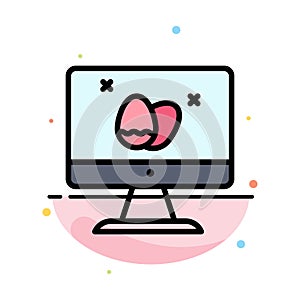 Monitor, Screen, Egg, Easter Abstract Flat Color Icon Template