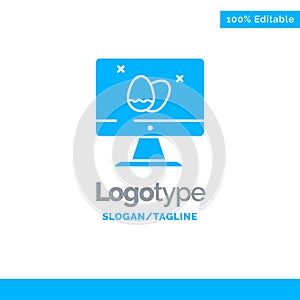 Monitor, Screen, Egg, Easter Blue Solid Logo Template. Place for Tagline