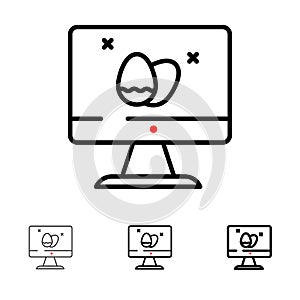 Monitor, Screen, Egg, Easter Bold and thin black line icon set