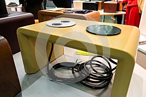 Monitor table with built-in communications for connecting wires and connectors