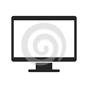 Monitor tv or computer with empty screen bold black silhouette icon isolated on white. LCD display