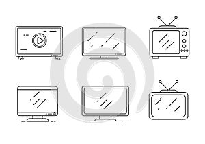 Monitor and tv icons draw in outline style