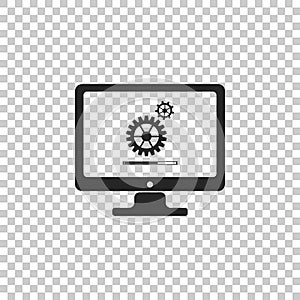 Monitor update process with gearbox progress and loading bar icon isolated on transparent background. Computer display