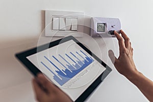 Monitoring energy consumption on a digital tablet.