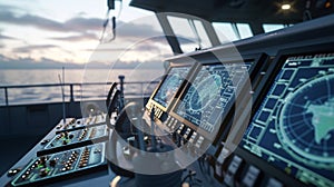 A monitoring system displays realtime updates and alerts monitoring the conditions of the ship and surrounding waters photo