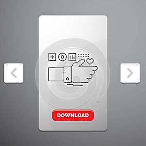 Monitoring, Technology, Fitness, Heart, Pulse Line Icon in Carousal Pagination Slider Design & Red Download Button