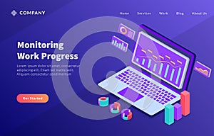 Monitoring work progress concept online with computer and data analysis report summary