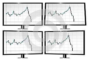 Monitors displaying stock market crash with candlesticks photo