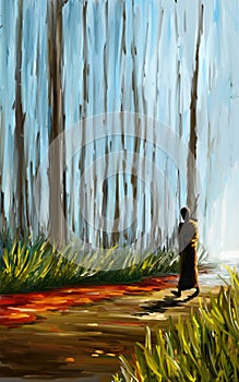 a monk in the forest