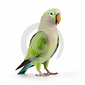 Monk Parakeet: Full Body Isolated On White Background