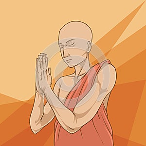 Monk praying. Vector illustration decorative design