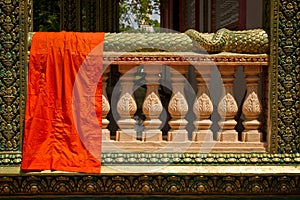 A monk's robe in a riverside temple of Kampot, Cambodia