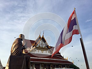 Monk Statue Near River Chaopraya, photo