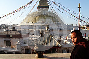 Monk and stupa