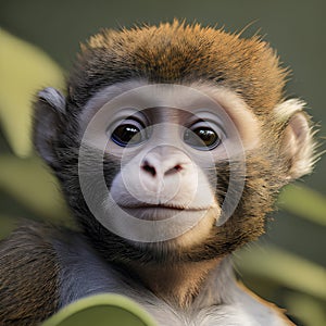 Monkey baby portrait, cute curious young animal