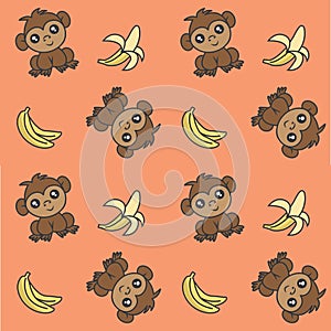 Monkey and banana background texture or other decoration