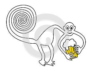 Monkey with beer and beer belly - paraphrase of the famous geoglyph of the Monkey from Nazca photo