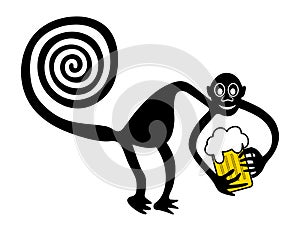 Monkey with beer and beer belly - paraphrase of the famous geoglyph of the Monkey from Nazca photo