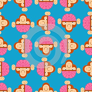 Monkey with brain pattern seamless. Gorilla with brains background. Vector texture