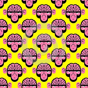 Monkey with brain pattern seamless. Gorilla with brains background. Vector texture