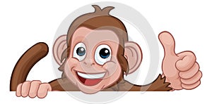 Monkey Cartoon Animal Behind Sign Giving Thumbs Up