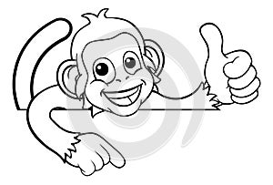 Monkey Cartoon Animal Pointing Thumbs Up Sign