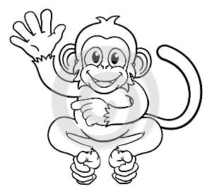 Monkey Cartoon Animal Waving and Pointing