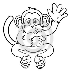 Monkey Cartoon Animal Waving and Pointing photo