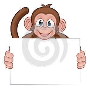 Monkey Cartoon Character Animal Holding Sign