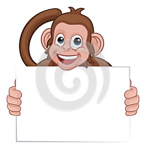 Monkey Cartoon Character Animal Holding Sign