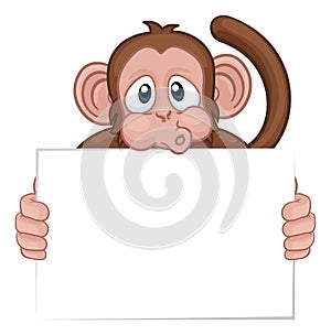 Monkey Cartoon Character Animal Holding Sign