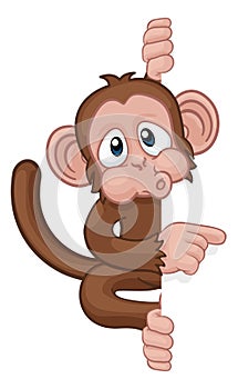 Monkey Cartoon Character Animal Pointing At Sign