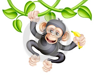 Monkey Cartoon Chimpanzee Jungle Animal on Vines