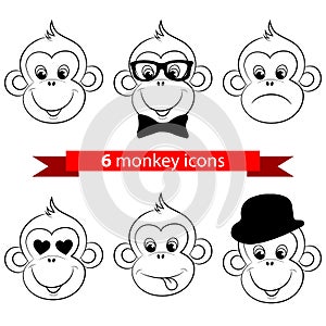 Monkey, chimp face, icons