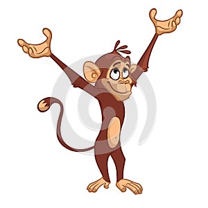 Cute monkey chimpanzee in fun cartoon style. Vector illustration outlined.