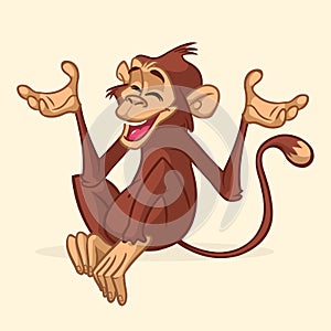 Cute monkey chimpanzee in fun cartoon style. Vector illustration outlined.