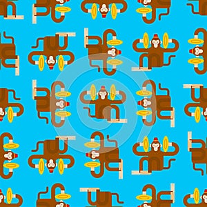 Monkey with cymbals pattern seamless. Musical Circus MonkeÑƒ background. vector texture