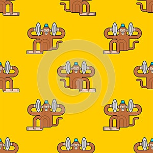 Monkey with cymbals pattern seamless. Musical Circus MonkeÑƒ background. vector texture