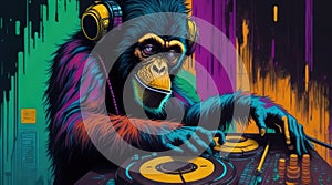 Monkey DJ Listening to Vinyl