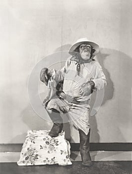 Monkey dressed up like a cowboy